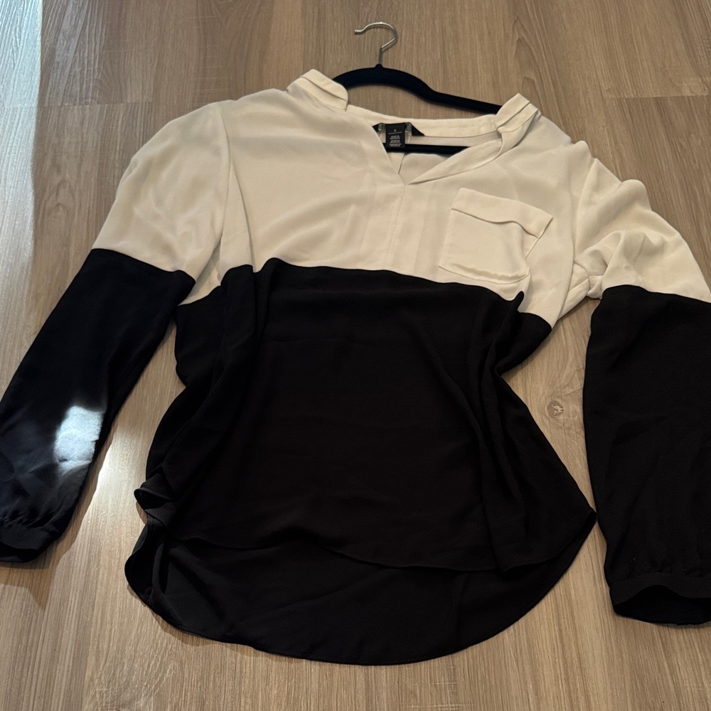 White House Black Market Black and White Colorblock Top